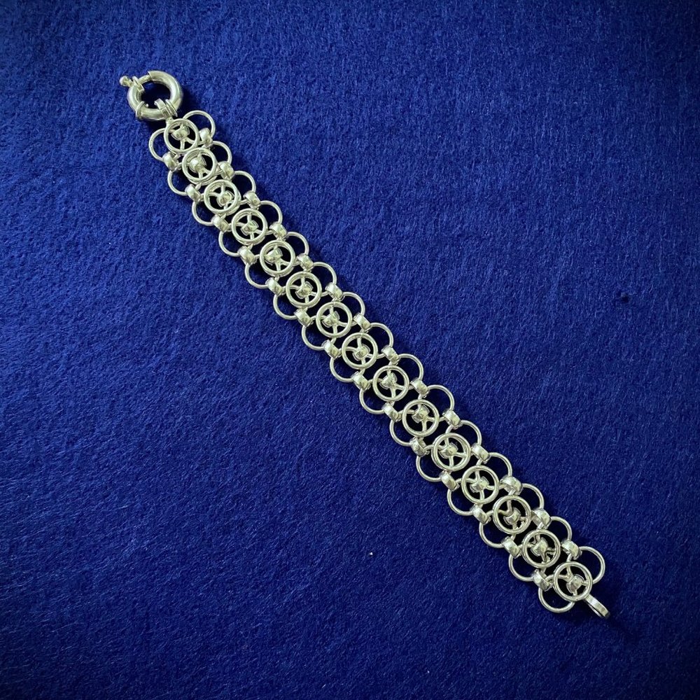 Italian Sterling Silver Ring-Chain and Beads Link Bracelet 7"